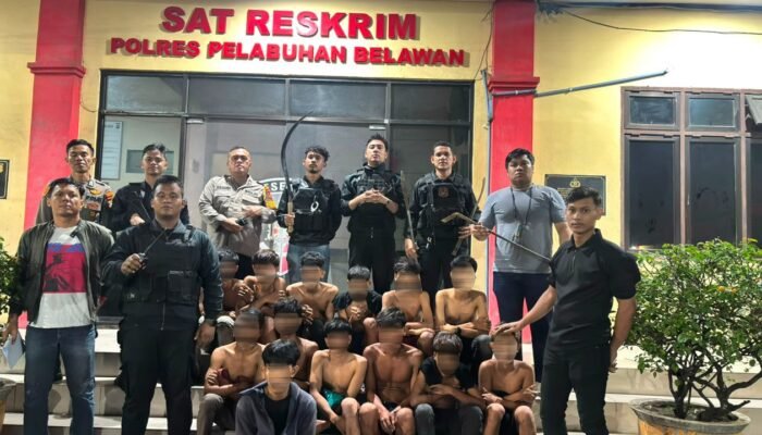 13 Pemuda Diamankan Tim Macan Belawan, Sajam dan Ketapel Disita dari Dua Lokasi